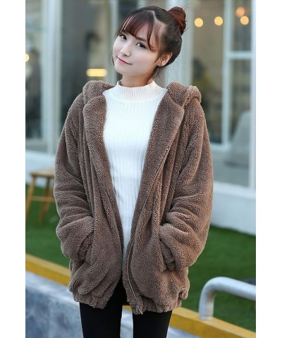 Women Fashion Bear Tail Hoodies,Fluffy 2-ply Sherpa Winter Rabbit Ear&Tail Hooded Brown Bear $19.35 Hoodies & Sweatshirts