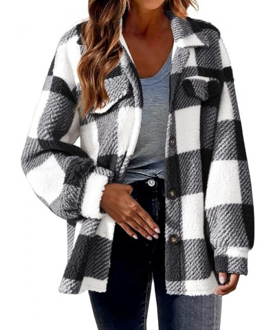 Women's Long Sleeve 2023 Plaid Shacket Flannel Jacket Casual Boyfriend Button Down Shirts Winter Coats Trendy Outwear Black $...