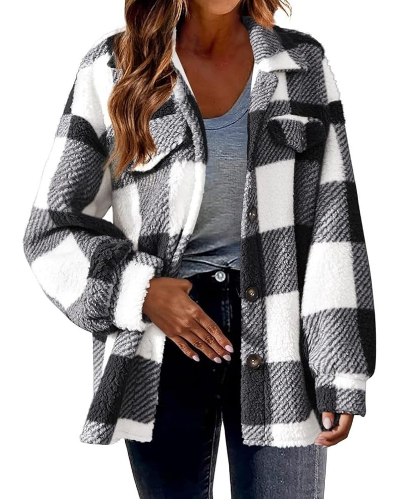 Women's Long Sleeve 2023 Plaid Shacket Flannel Jacket Casual Boyfriend Button Down Shirts Winter Coats Trendy Outwear Black $...