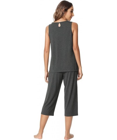 Pajamas for Women-Viscose Made from Bamboo, Sleeveless Pjs Tank Top Capri Pants Pajama Sets Cooling Sleepwear A-charcoal Heat...