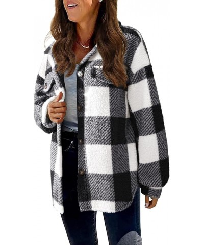 Women's Long Sleeve 2023 Plaid Shacket Flannel Jacket Casual Boyfriend Button Down Shirts Winter Coats Trendy Outwear Black $...