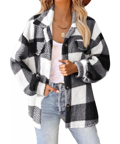 Women's Long Sleeve 2023 Plaid Shacket Flannel Jacket Casual Boyfriend Button Down Shirts Winter Coats Trendy Outwear Black $...