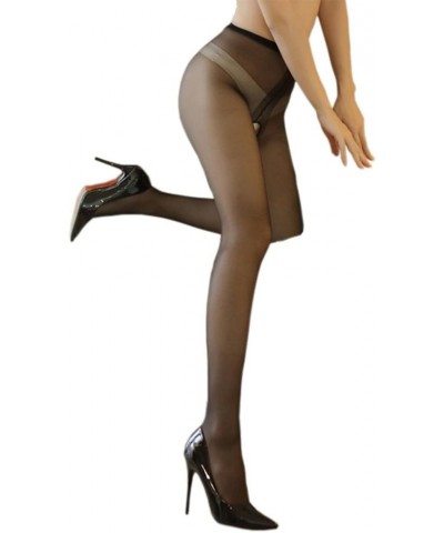 Ultra Shimmery Plus Footed Sheer Pantyhose, Open Crotch Shiny Silk Stockings Tights 2pcs 12d Black $9.22 Socks