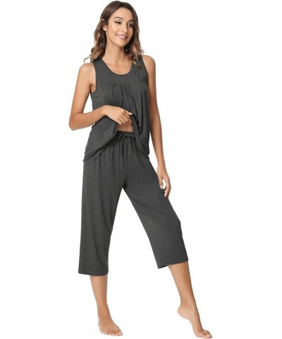 Pajamas for Women-Viscose Made from Bamboo, Sleeveless Pjs Tank Top Capri Pants Pajama Sets Cooling Sleepwear A-charcoal Heat...