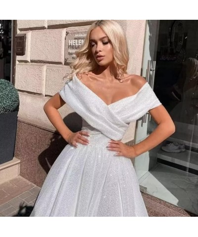 Tulle Prom Dresses for Teens Off Shoulder Tea Length Formal Dresses A Line Sparkly Ruched Ball Gown Lilac $42.92 Dresses