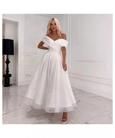 Tulle Prom Dresses for Teens Off Shoulder Tea Length Formal Dresses A Line Sparkly Ruched Ball Gown Lilac $42.92 Dresses