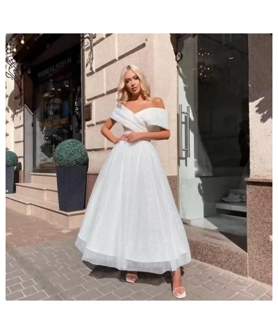 Tulle Prom Dresses for Teens Off Shoulder Tea Length Formal Dresses A Line Sparkly Ruched Ball Gown Lilac $42.92 Dresses