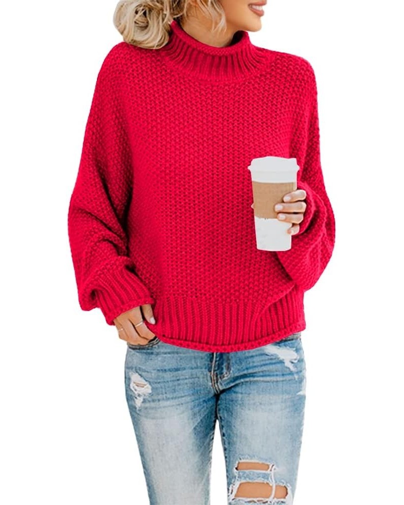 Womens Turtleneck Oversized Sweaters Batwing Long Sleeve Pullover Loose Chunky Knit Jumper Red $23.45 Sweaters