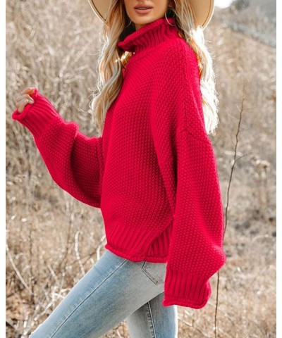 Womens Turtleneck Oversized Sweaters Batwing Long Sleeve Pullover Loose Chunky Knit Jumper Red $23.45 Sweaters