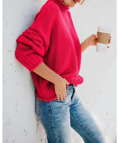 Womens Turtleneck Oversized Sweaters Batwing Long Sleeve Pullover Loose Chunky Knit Jumper Red $23.45 Sweaters