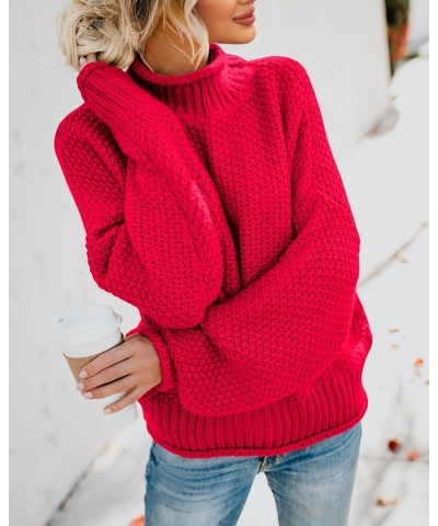 Womens Turtleneck Oversized Sweaters Batwing Long Sleeve Pullover Loose Chunky Knit Jumper Red $23.45 Sweaters