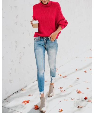 Womens Turtleneck Oversized Sweaters Batwing Long Sleeve Pullover Loose Chunky Knit Jumper Red $23.45 Sweaters