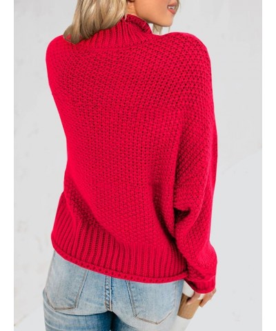 Womens Turtleneck Oversized Sweaters Batwing Long Sleeve Pullover Loose Chunky Knit Jumper Red $23.45 Sweaters