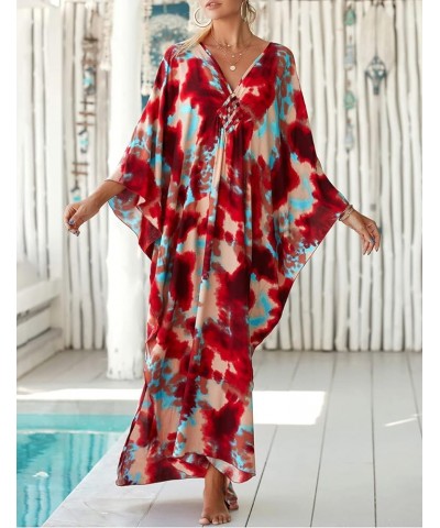 Kaftan Dresses Cover Up for Swimwear Women Plus Size Animal Print Caftan Resort Dress D-red Tie-dye $16.45 Swimsuits