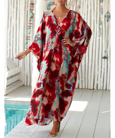 Kaftan Dresses Cover Up for Swimwear Women Plus Size Animal Print Caftan Resort Dress D-red Tie-dye $16.45 Swimsuits