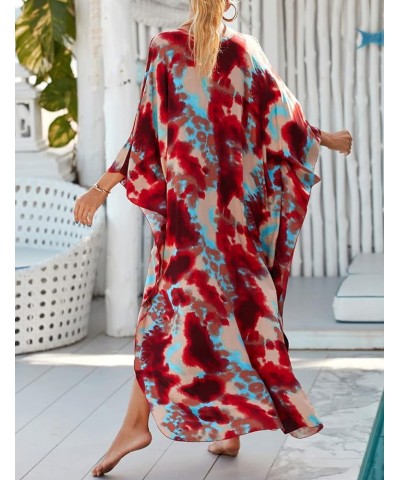 Kaftan Dresses Cover Up for Swimwear Women Plus Size Animal Print Caftan Resort Dress D-red Tie-dye $16.45 Swimsuits