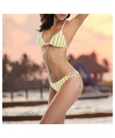 Women Bikini Set Two Piece Swimsuit Sexy Swimwear Bathing Suit Yellow and White $10.56 Swimsuits