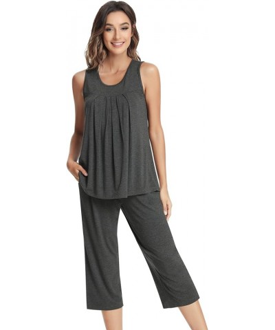 Pajamas for Women-Viscose Made from Bamboo, Sleeveless Pjs Tank Top Capri Pants Pajama Sets Cooling Sleepwear A-charcoal Heat...