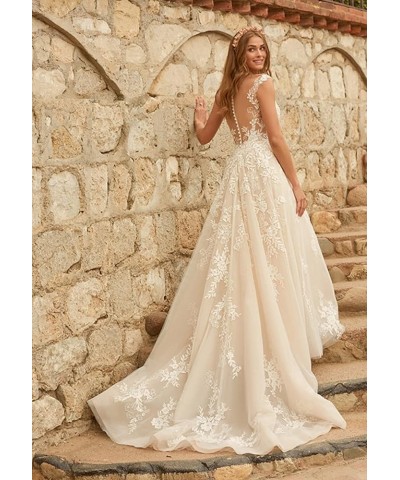 Beach Wedding Dresses for Bride 2024 Long Sleeve Lace Boho Bridal Gowns for Women WDW001 Style P-white $72.59 Dresses