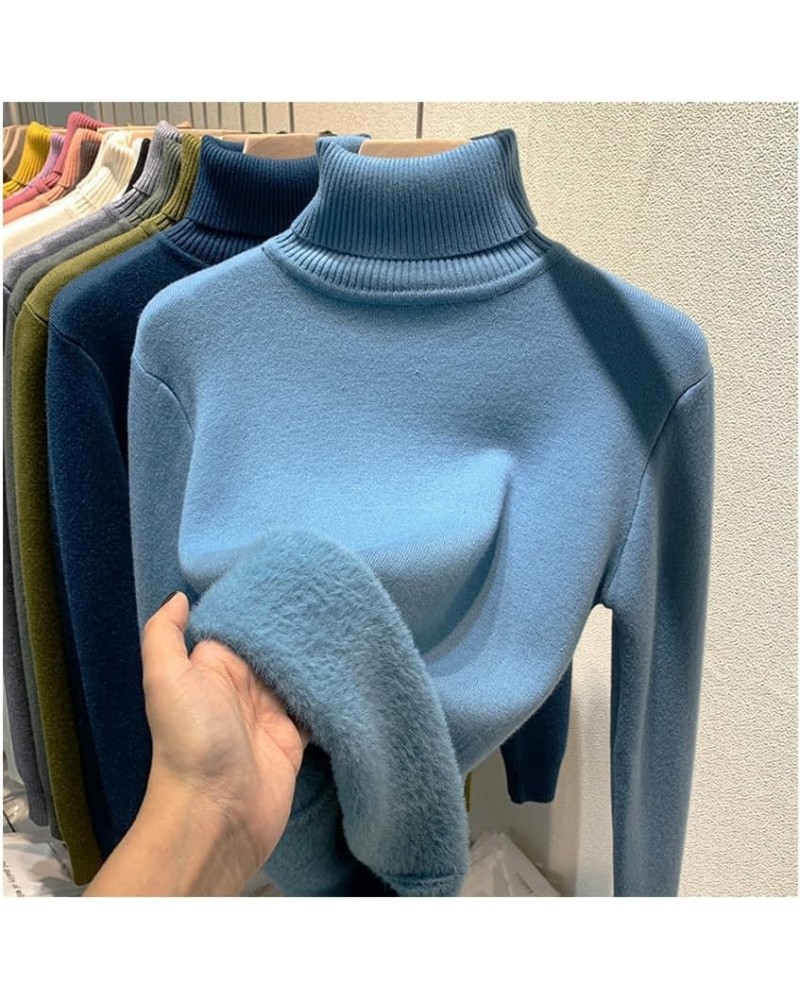 Winter Fleece Thick Knitted Bottoming Shirt, Casual Thick Turtleneck High Neck Sweater Soft Thermal for Women Blue M(47.5-52....