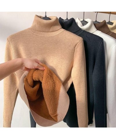 Winter Fleece Thick Knitted Bottoming Shirt, Casual Thick Turtleneck High Neck Sweater Soft Thermal for Women Blue M(47.5-52....