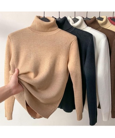 Winter Fleece Thick Knitted Bottoming Shirt, Casual Thick Turtleneck High Neck Sweater Soft Thermal for Women Blue M(47.5-52....