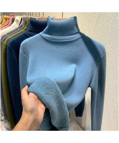 Winter Fleece Thick Knitted Bottoming Shirt, Casual Thick Turtleneck High Neck Sweater Soft Thermal for Women Blue M(47.5-52....