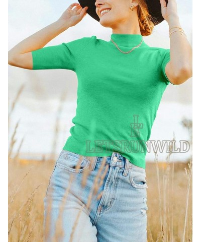 Mock Turtleneck Cute Dressy Tops for Women Casual Fall Business Tshirts Shirts Blouses Le / Blue Green $21.19 Blouses