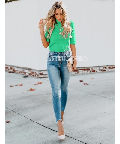 Mock Turtleneck Cute Dressy Tops for Women Casual Fall Business Tshirts Shirts Blouses Le / Blue Green $21.19 Blouses