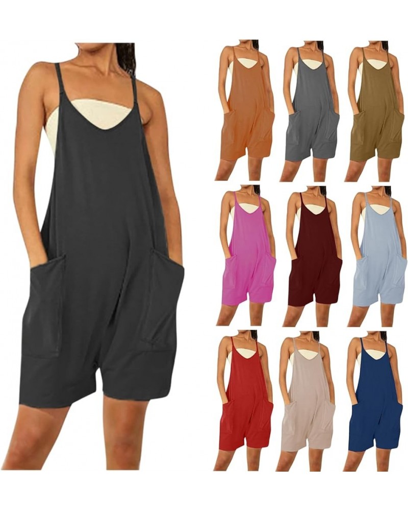 Short Summer Rompers for Women 2024 Loose Sleeveless Shorts Jumpsuit Spaghetti Strap Overall Shorts Casual Romper Black????li...