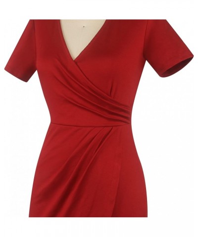 Women's Classic Short Sleeve Criss-Cross V Neck Wrap Hide Tummy Wedding Guest Mini Bodycon Dresses SK350 Red Solid $23.39 Dre...