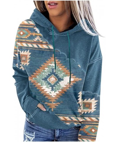 Women Western Aztec Hoodies Long Sleeve Pullover Sweatshirts Graphic Vintage Shirts Tops Cowgirl Wear Clothes 2023 Blue 30 $8...