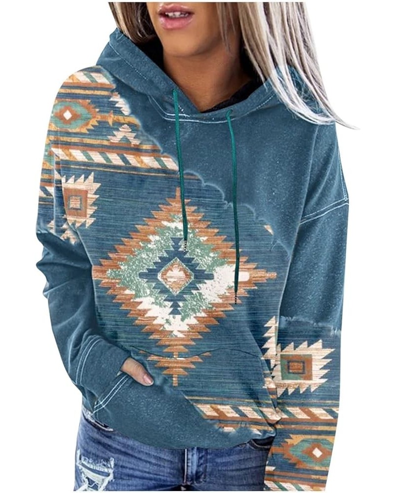 Women Western Aztec Hoodies Long Sleeve Pullover Sweatshirts Graphic Vintage Shirts Tops Cowgirl Wear Clothes 2023 Blue 30 $8...