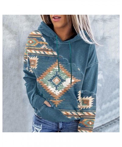 Women Western Aztec Hoodies Long Sleeve Pullover Sweatshirts Graphic Vintage Shirts Tops Cowgirl Wear Clothes 2023 Blue 30 $8...