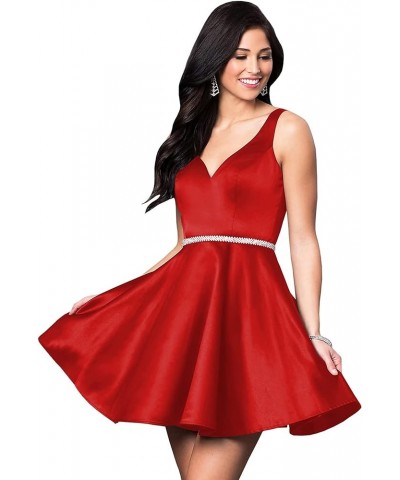 Short Homecoming Dresses with Pockets V-Neck Open Back Satin Prom Party Gowns for Teens 2023 Red $20.40 Dresses