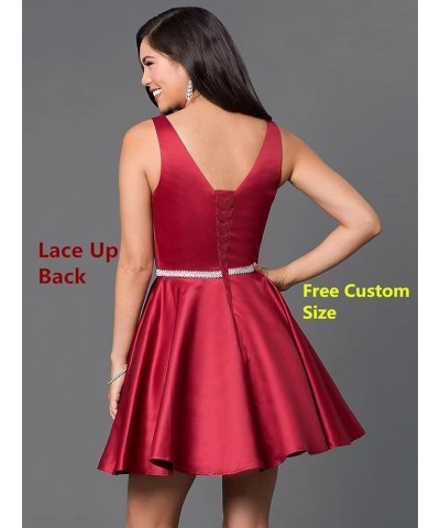 Short Homecoming Dresses with Pockets V-Neck Open Back Satin Prom Party Gowns for Teens 2023 Red $20.40 Dresses