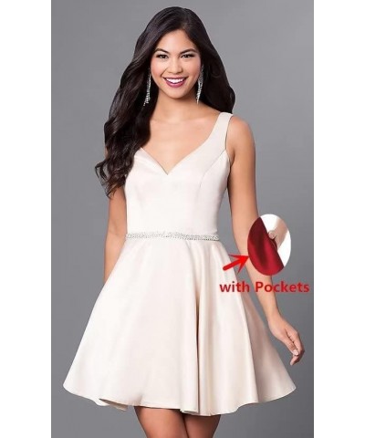 Short Homecoming Dresses with Pockets V-Neck Open Back Satin Prom Party Gowns for Teens 2023 Red $20.40 Dresses