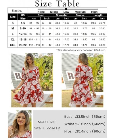 JIAGONG 2023 Women's Summer Dresses Puff Sleeve Floral Ruffle Casual V Neck Elastic High Waist Mini Dresses Red $13.25 Dresses