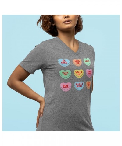 Valentine's Day Candy Hearts Conversation Heart Women's V-Neck T-Shirt Slim Fit Heather Charcoal $10.39 Tops