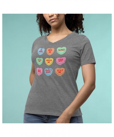 Valentine's Day Candy Hearts Conversation Heart Women's V-Neck T-Shirt Slim Fit Heather Charcoal $10.39 Tops