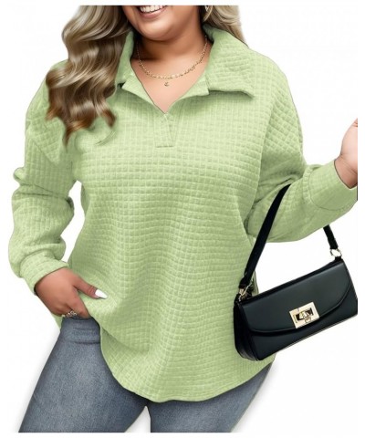 Womens Plus Size Sweatshirts Lapel Collar Casual Long Sleeve Tunic Tops Light Green $16.32 Hoodies & Sweatshirts