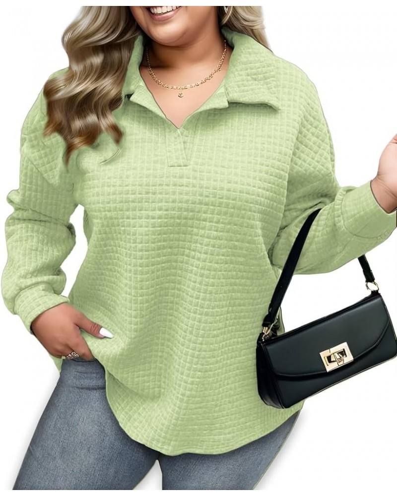 Womens Plus Size Sweatshirts Lapel Collar Casual Long Sleeve Tunic Tops Light Green $16.32 Hoodies & Sweatshirts