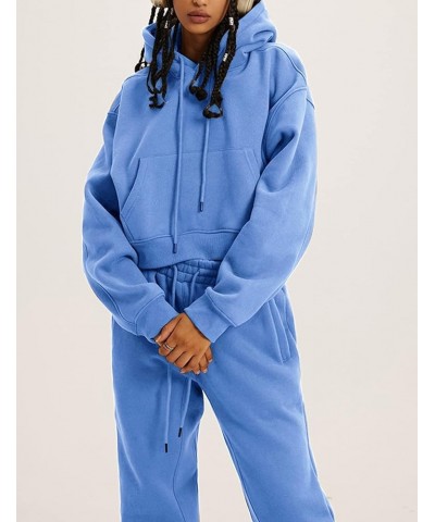 Women's 2 Piece Outfits Hoodies Crop Pullover and Joggers Pants Fleece Tracksuit Sweatsuit Set Light Blue $26.94 Activewear