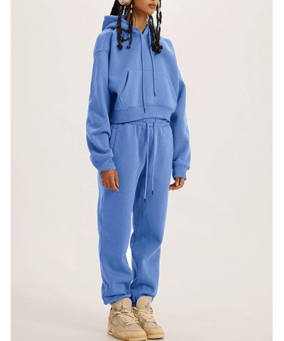 Women's 2 Piece Outfits Hoodies Crop Pullover and Joggers Pants Fleece Tracksuit Sweatsuit Set Light Blue $26.94 Activewear