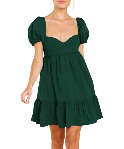 Women's 2024 Summer Dress,Square & Sweetheart Neck Dress Short Puff Sleeve A-Line Casual Mini Dress E: Dark Green $12.40 Dresses