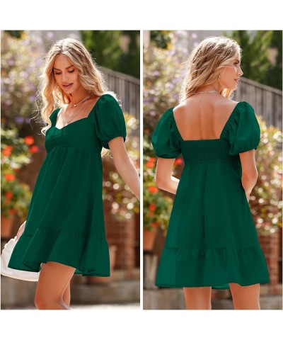 Women's 2024 Summer Dress,Square & Sweetheart Neck Dress Short Puff Sleeve A-Line Casual Mini Dress E: Dark Green $12.40 Dresses