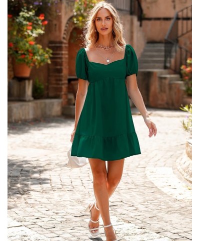 Women's 2024 Summer Dress,Square & Sweetheart Neck Dress Short Puff Sleeve A-Line Casual Mini Dress E: Dark Green $12.40 Dresses