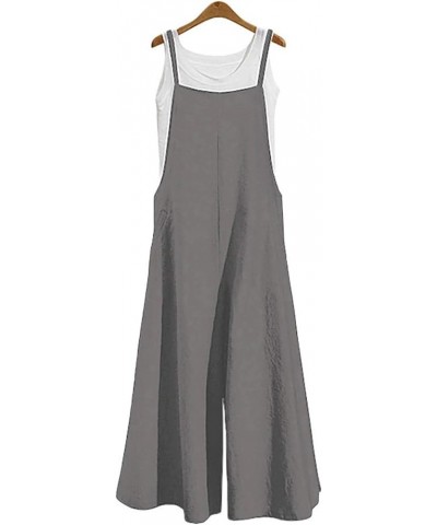 Women's Summer Cotton Linen Overalls Jumpsuits Plain Casual Loose Fit Long Bib Harem Pants Rompers with (White, M) 3X-Large Y...