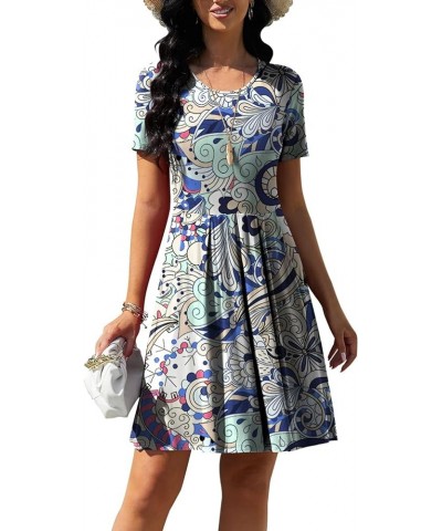 Women's Casual Flowy Pleated Loose Dresses with Pockets 0-colour Flower-white $17.84 Dresses