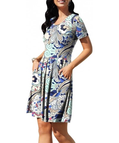 Women's Casual Flowy Pleated Loose Dresses with Pockets 0-colour Flower-white $17.84 Dresses